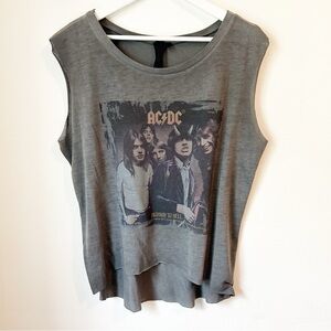 AC/DC Grey Concert Graphic Band Tee Tank Top Laser Cut Hem and Sleeves - Size 10